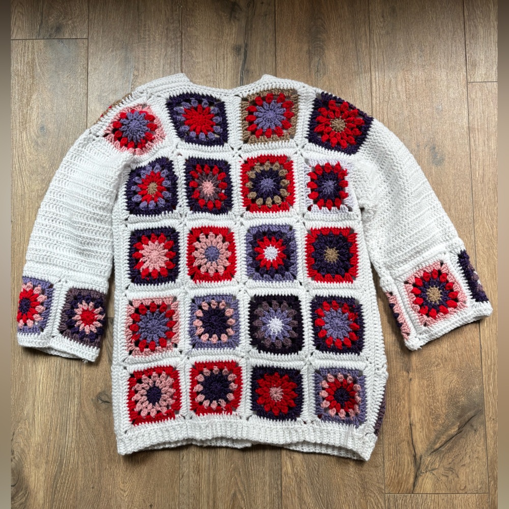 Crochet Granny Square Knit Oversized Cardigan Sweater Bode Inspired Medium/Large - Picture 16 of 16
